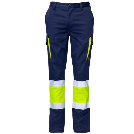 Image of PANTALON MULTI ELAST HV BICOLORE SLIM FI - 001#0014174 SEANA-BLEU-MARINE-JAUNE-FLUOR
