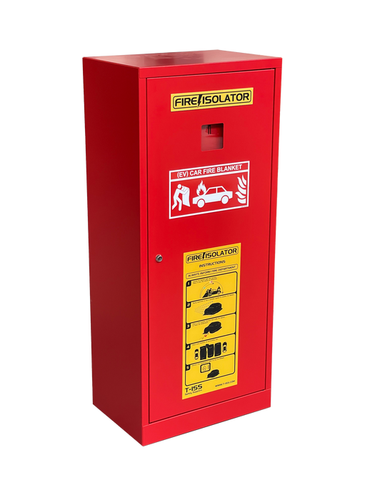 ARMOIRE ROUGE ISOLANTE ANTI-FEU AVEC VITRE À CASSER (PARKING) 121 x 52 x 35 cm