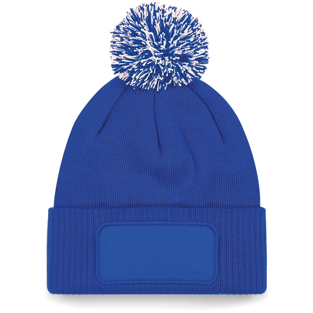 Image of BONNET À POMPON PATCH SNOWSTAR® - B443 TOPTEX-BRIGHT-ROYAL-OFF-WHITE