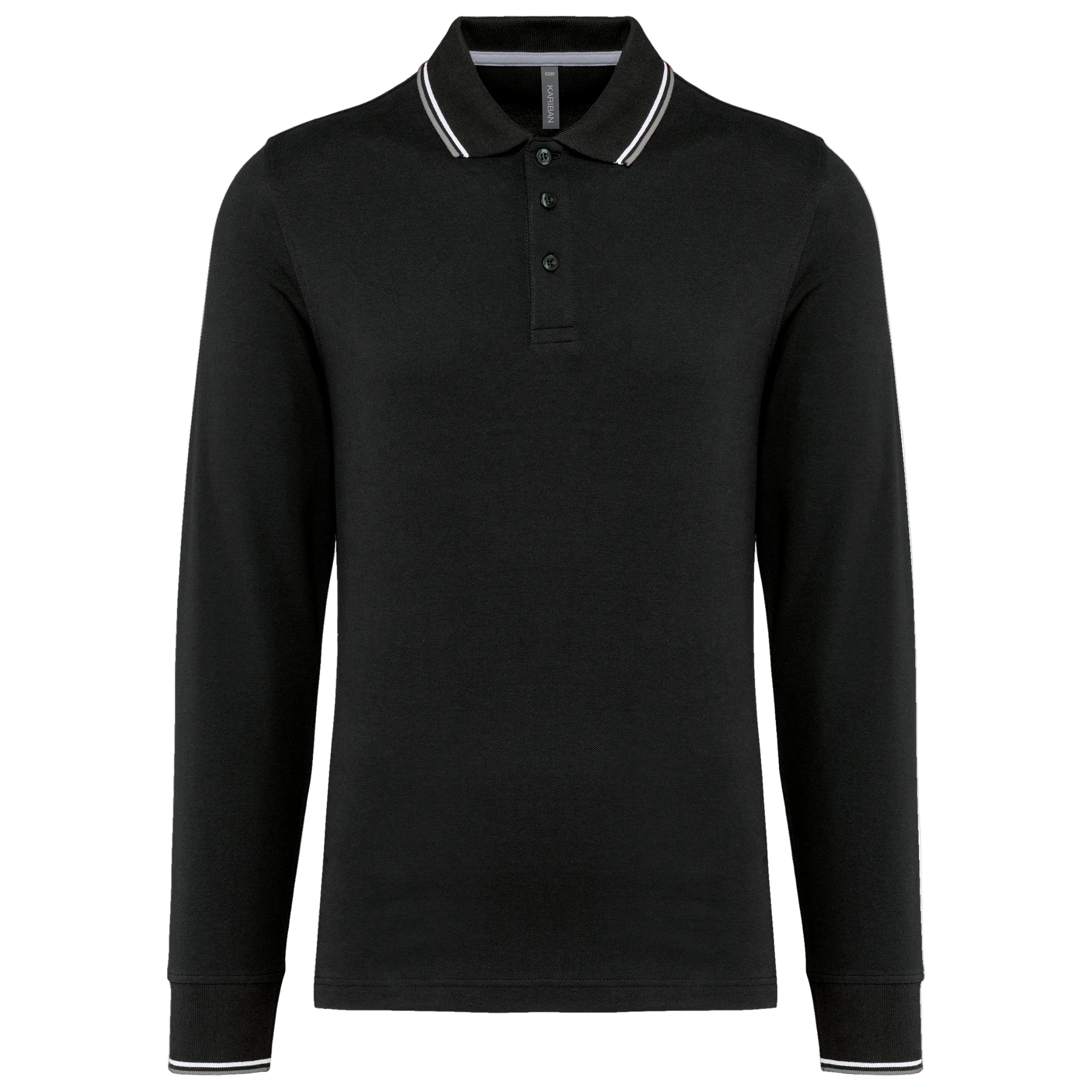 Image of POLO MAILLE PIQUÉE MANCHES LONGUES HOMME - K280 KARIBAN-BLACK-LIGHT-GREY-WHITE