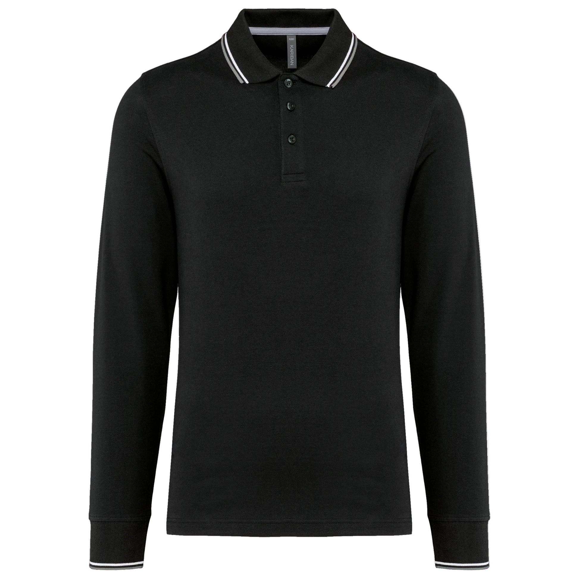 POLO MAILLE PIQUÉE MANCHES LONGUES HOMME - K280 KARIBAN-BLACK-LIGHT-GREY-WHITE