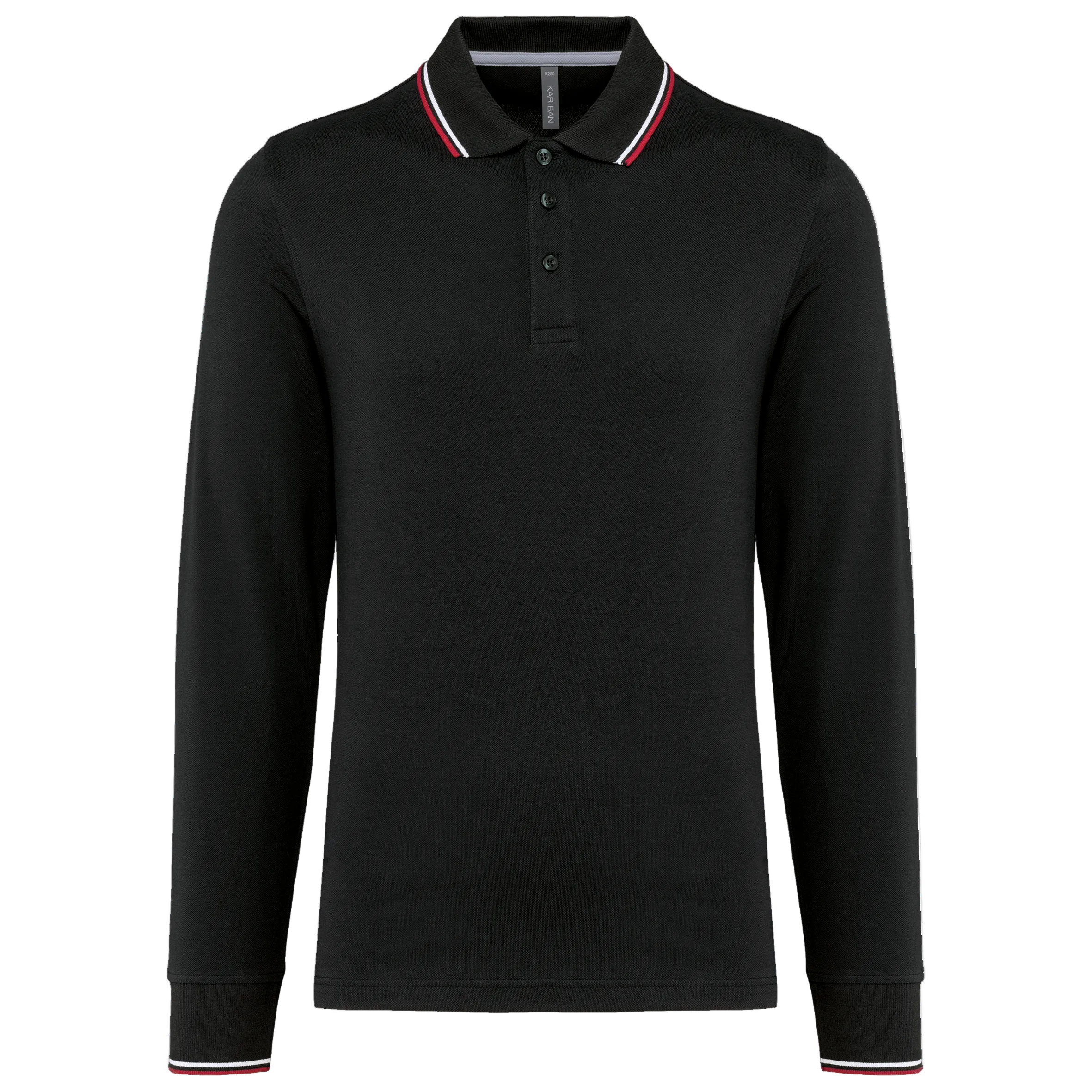 Image of POLO MAILLE PIQUÉE MANCHES LONGUES HOMME - K280 KARIBAN-BLACK-LIGHT-GREY-WHITE