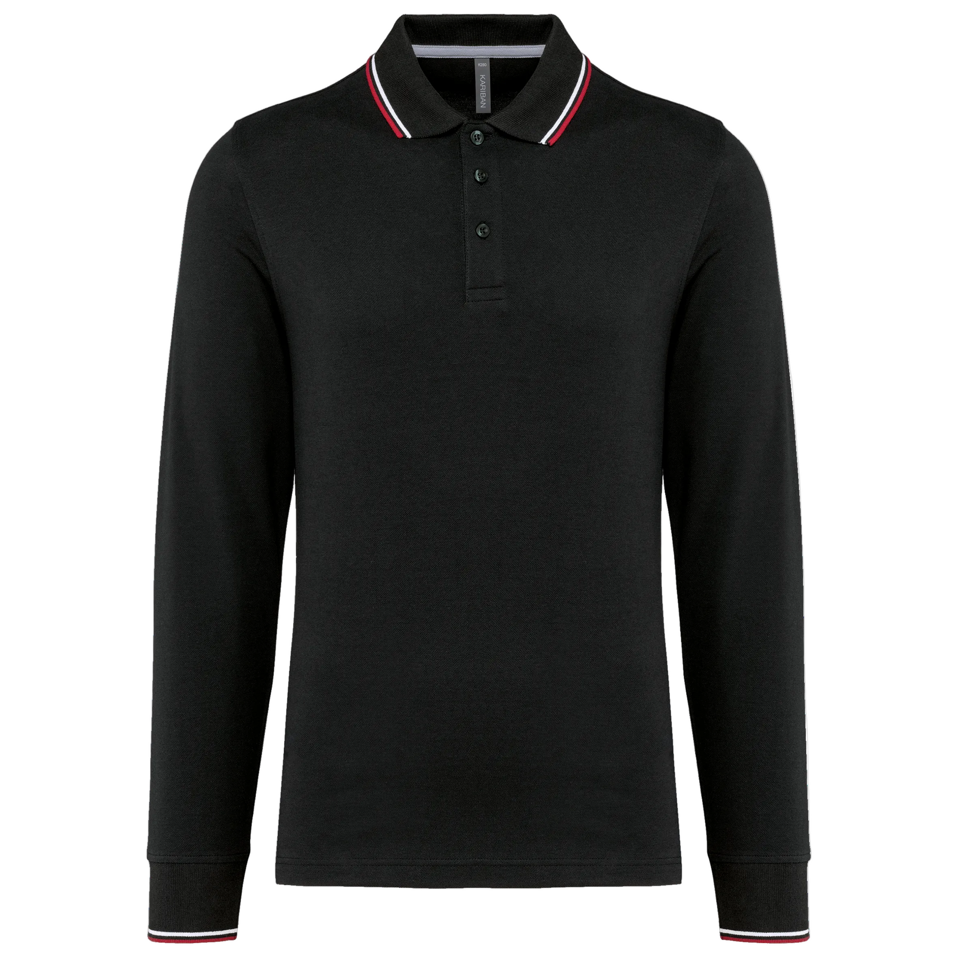 POLO MAILLE PIQUÉE MANCHES LONGUES HOMME - K280 KARIBAN-BLACK-LIGHT-GREY-WHITE