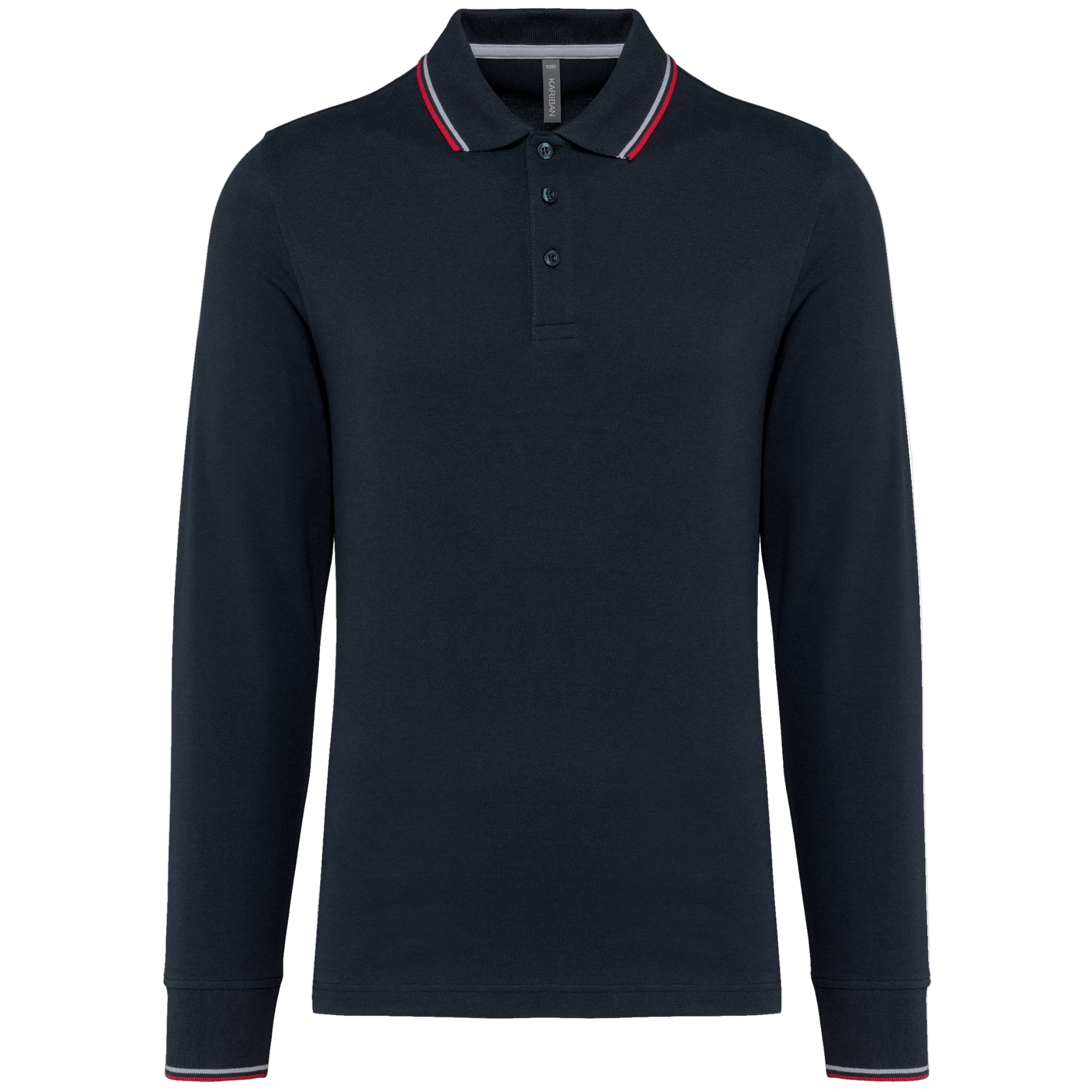 Image of POLO MAILLE PIQUÉE MANCHES LONGUES HOMME - K280 KARIBAN-BLACK-LIGHT-GREY-WHITE