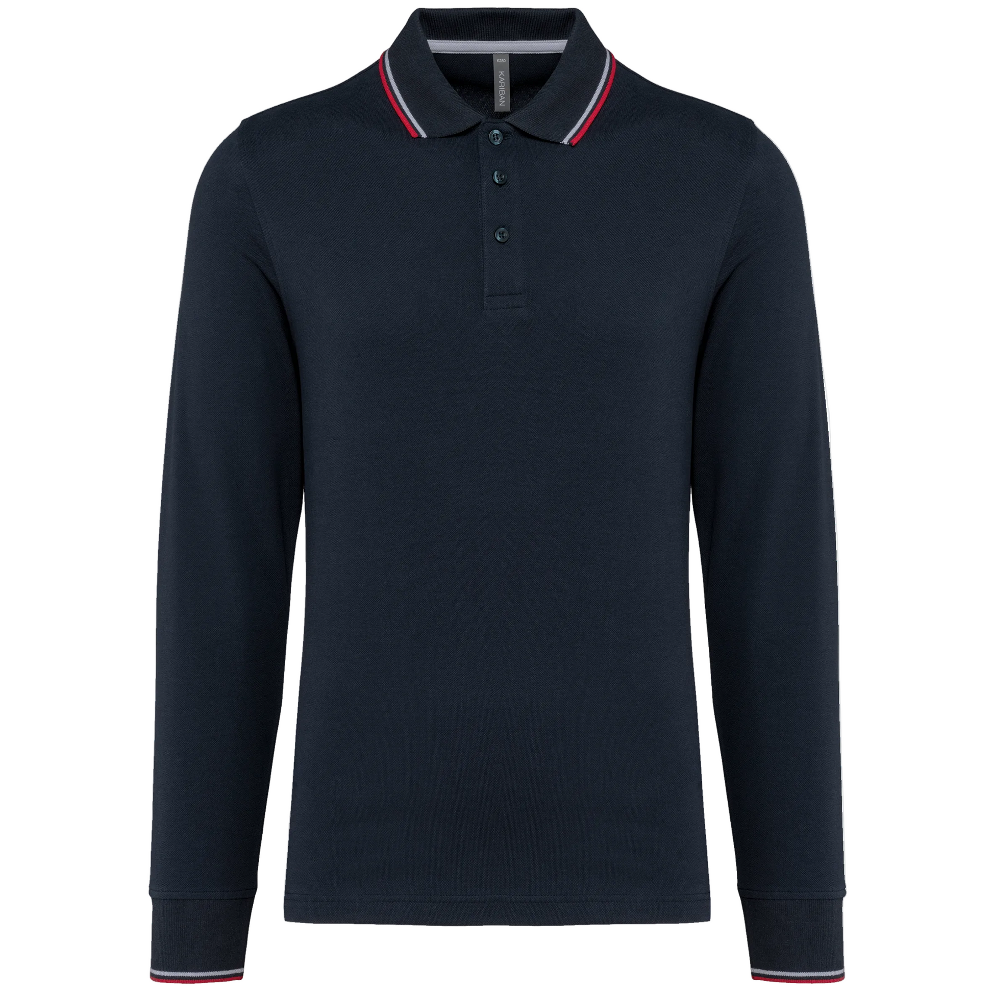 POLO MAILLE PIQUÉE MANCHES LONGUES HOMME - K280 KARIBAN-BLACK-LIGHT-GREY-WHITE