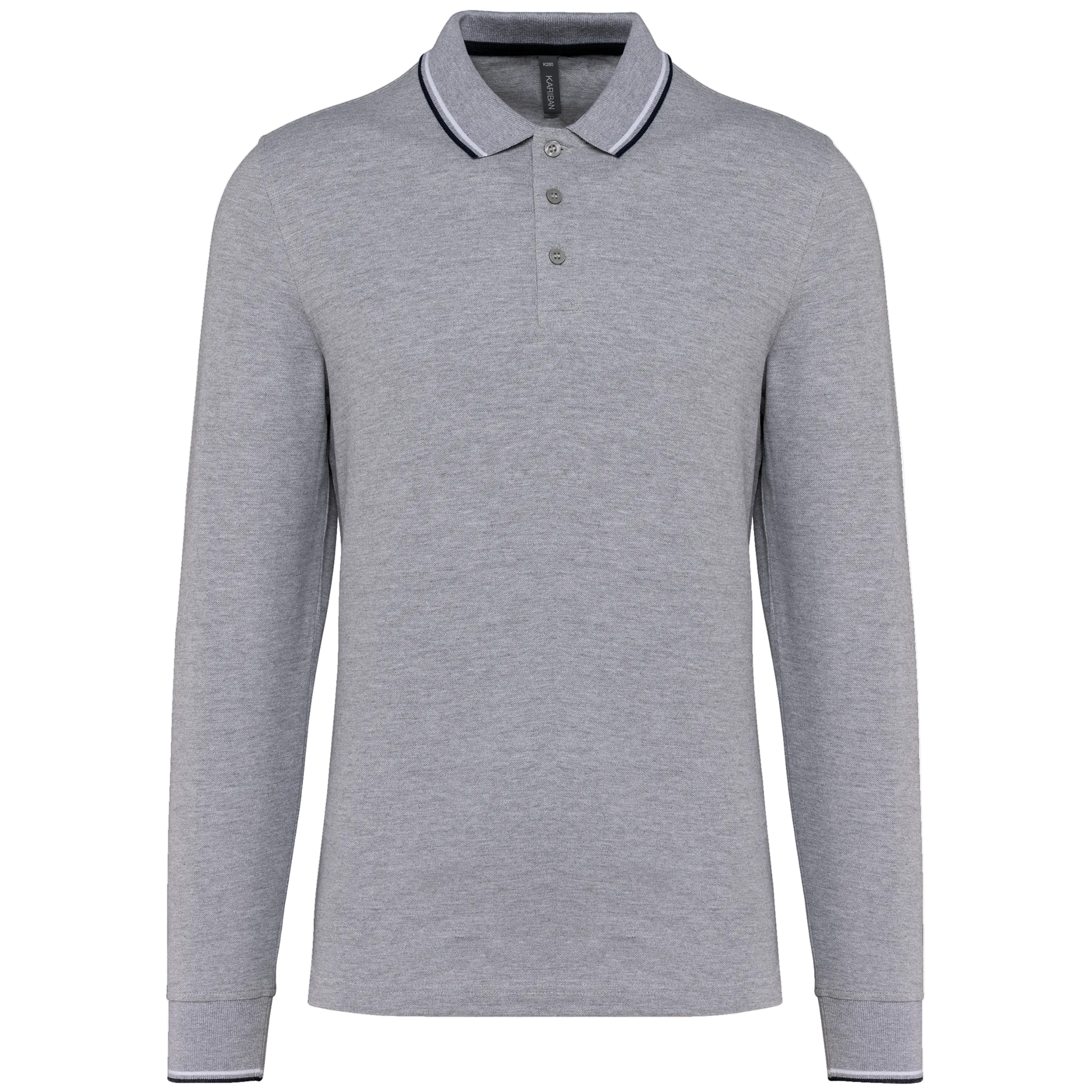 Image of POLO MAILLE PIQUÉE MANCHES LONGUES HOMME - K280 KARIBAN-BLACK-LIGHT-GREY-WHITE