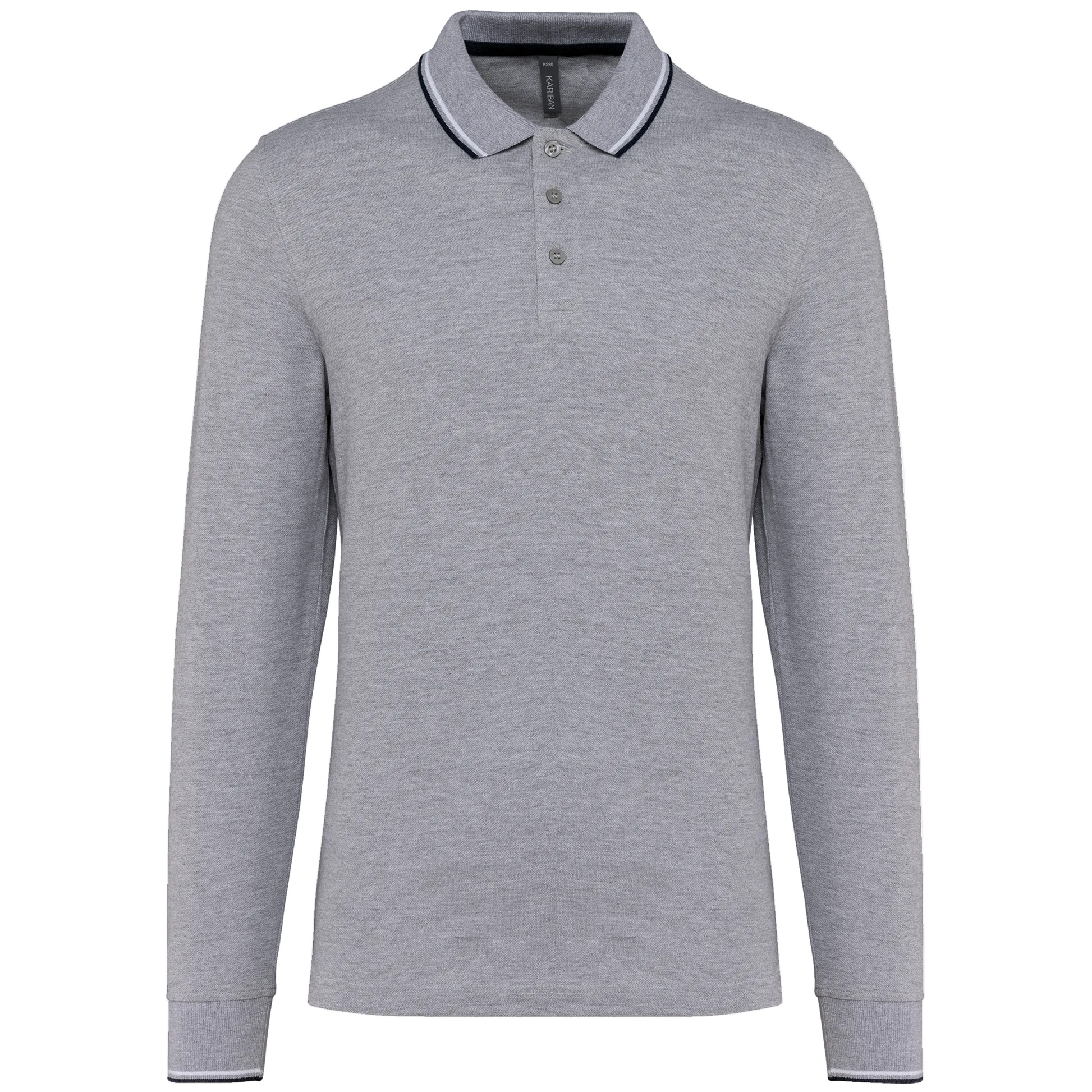 POLO MAILLE PIQUÉE MANCHES LONGUES HOMME - K280 KARIBAN-BLACK-LIGHT-GREY-WHITE