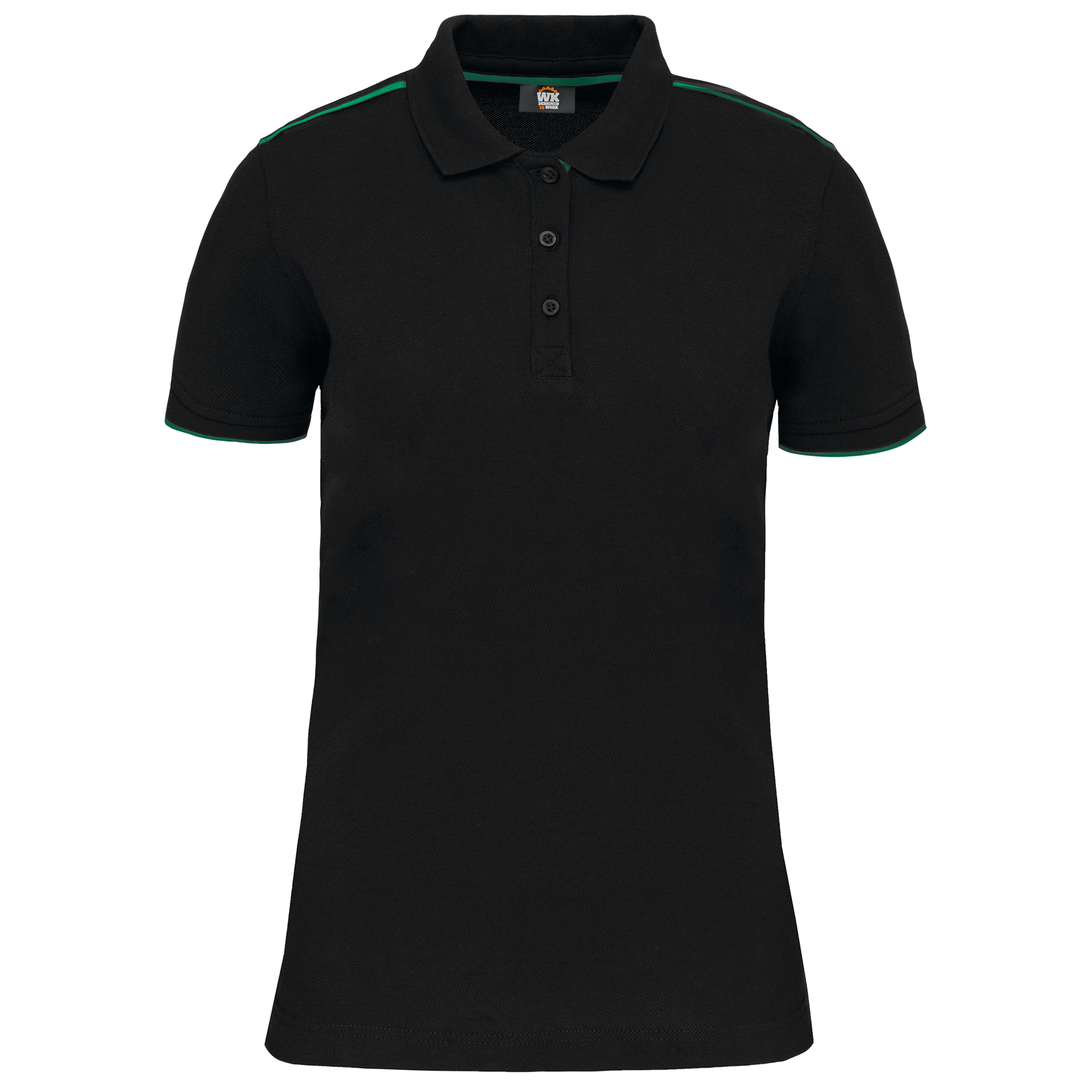 POLO DAY TO DAY CONTRASTÉ MANCHES COURTES FEMME - WK271 TOPTEX-BLACK-KELLY-GREEN