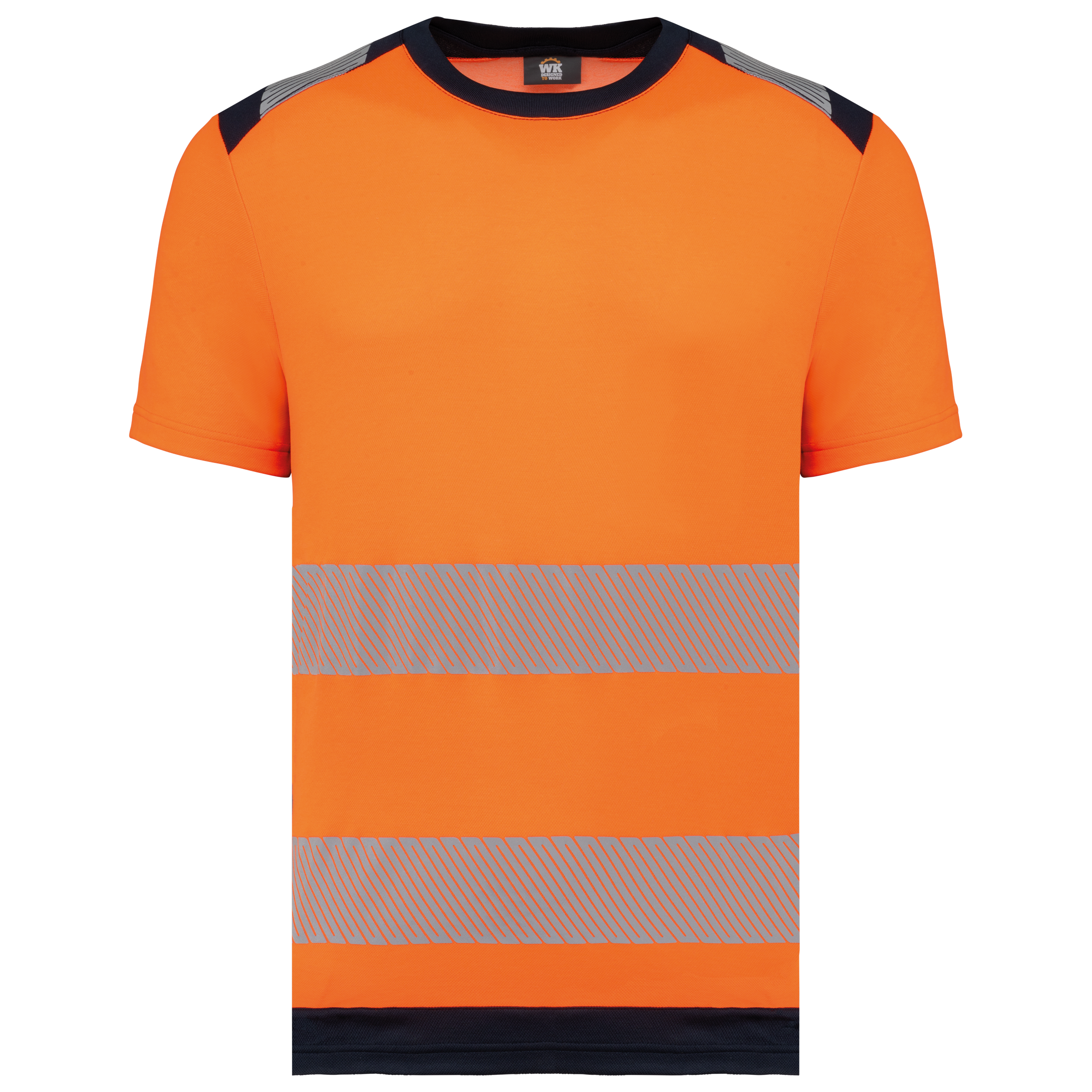 Image of T-SHIRT DE SÉCURITÉ RECYCLÉ MANCHES COURTES UNISEXE - WK360 TOPTEX-HI-VIZ-ORANGE-NAVY