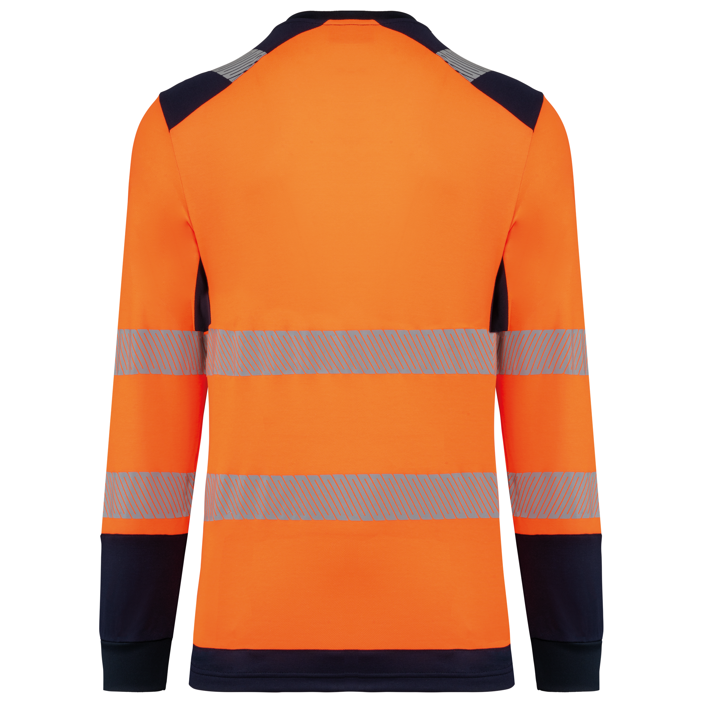 Image of T-SHIRT DE SÉCURITÉ RECYCLÉ COL ROND MANCHES LONGUES UNISEXE - WK361 TOPTEX-HI-VIZ-ORANGE-NAVY