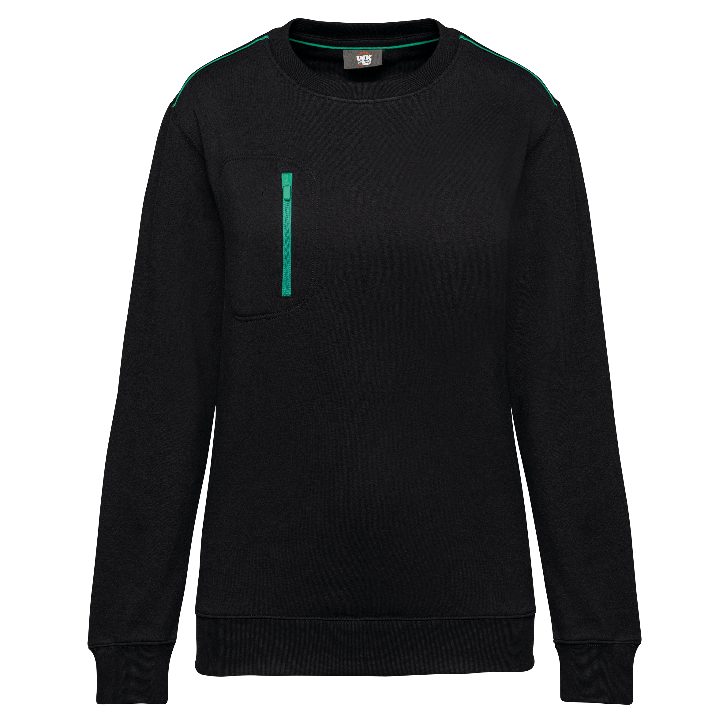 Image of SWEAT-SHIRT DAY TO DAY ZIP POCHE CONTRASTÉE UNISEXE - WK403 TOPTEX-BLACK-KELLY-GREEN