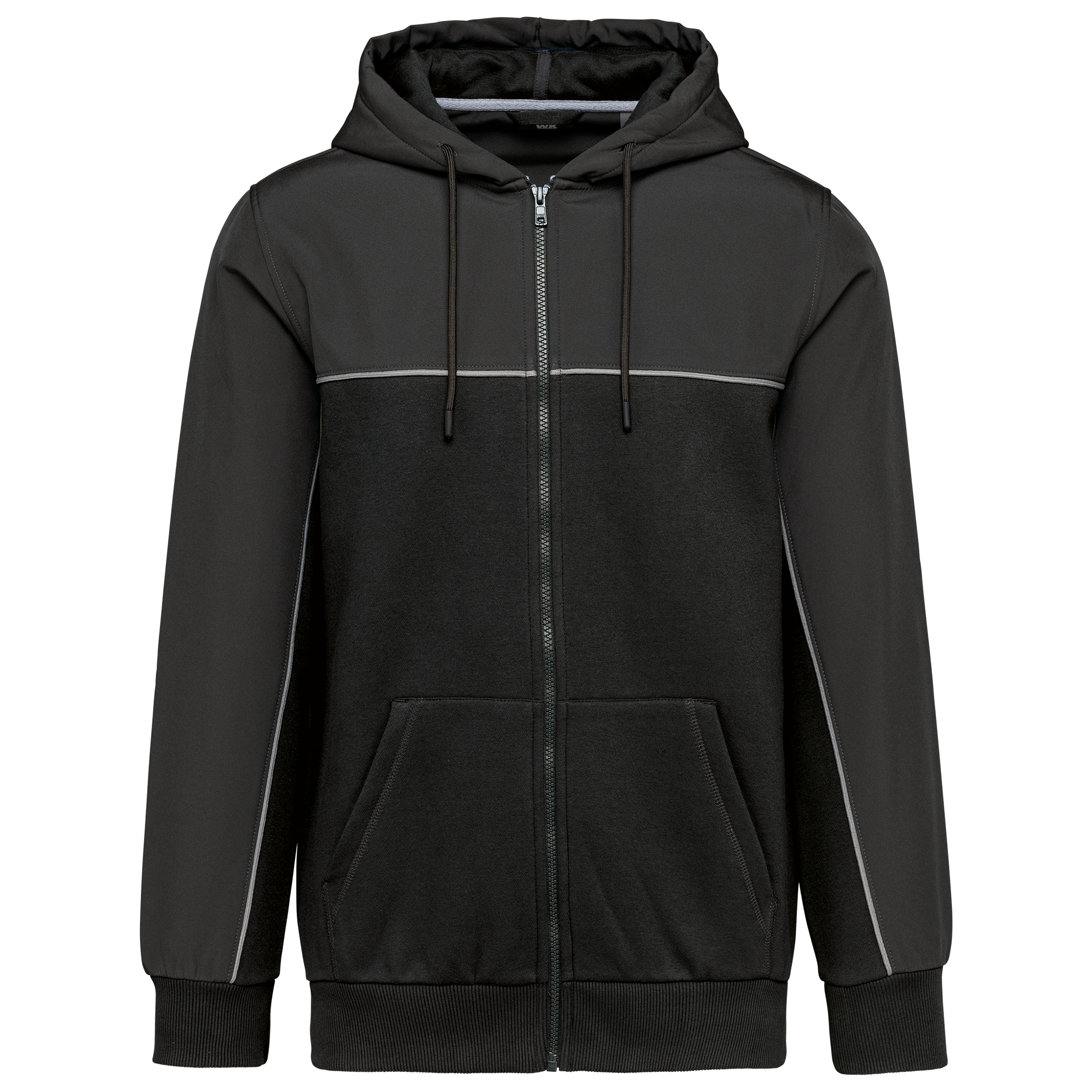 Image of VESTE MOLLETON BICOLORE ZIPPÉE À CAPUCHE ÉCORESPONSABLE UNISEXE - WK410 TOPTEX-BLACK-DARK-GREY