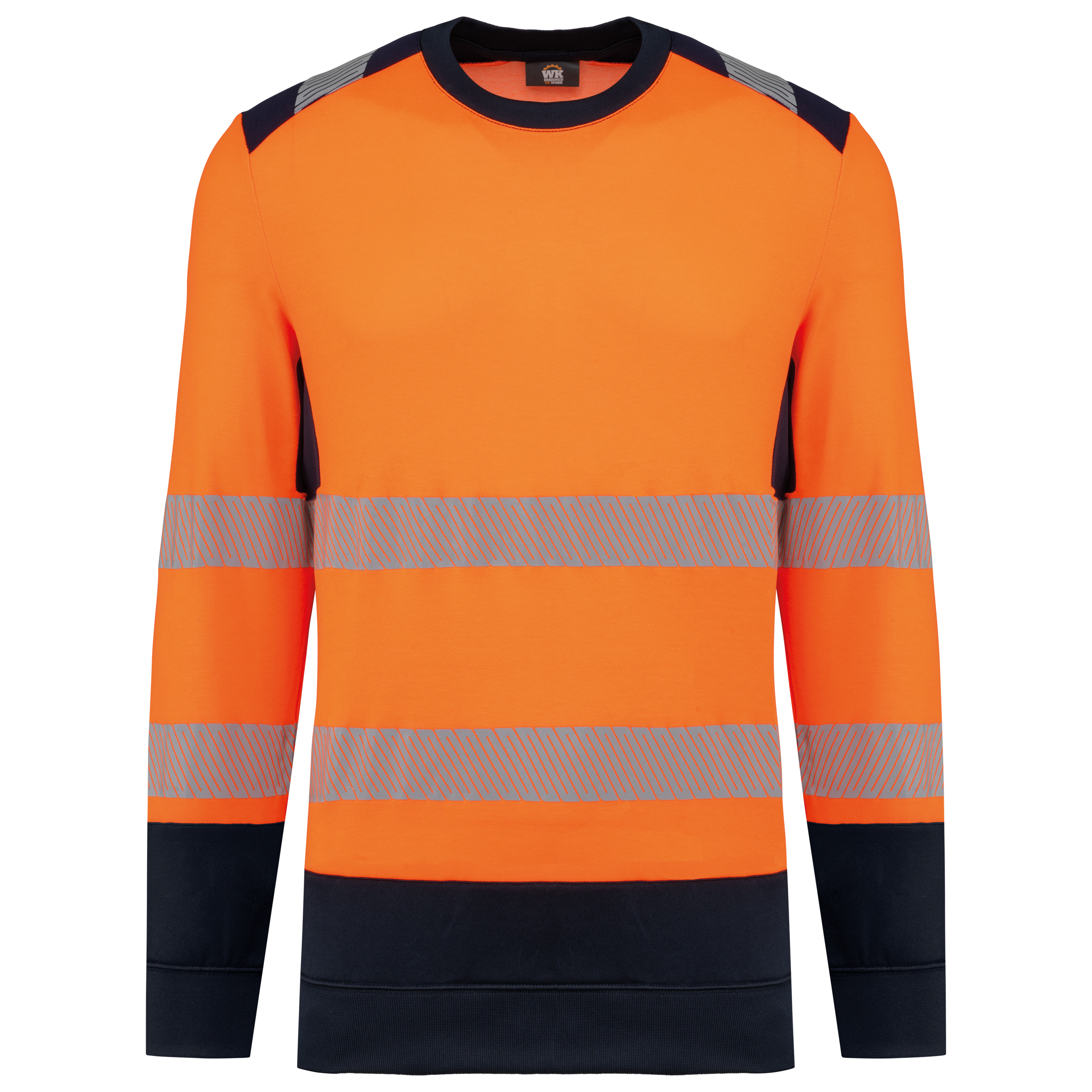 Image of SWEAT-SHIRT DE SÉCURITÉ RECYCLÉ COL ROND UNISEXE - WK420 TOPTEX-HI-VIZ-ORANGE-NAVY