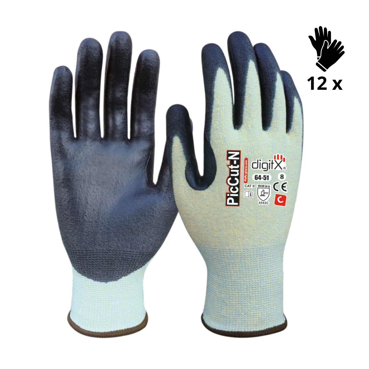 X12 GANTS ANTI-COUPURE C, POUCE RENFORCÉ, PICCUT (2,59€/U)