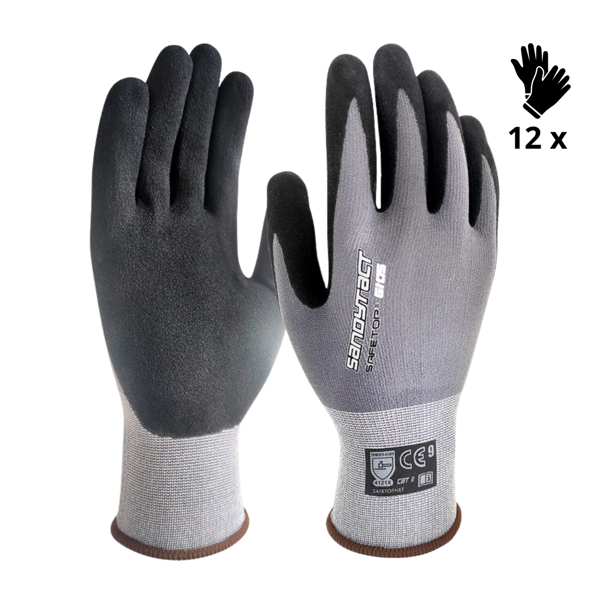 Image of X12 GANTS NITRILE SABLEUX GRIS-NOIR, SANDYTACT (1,66€/U)