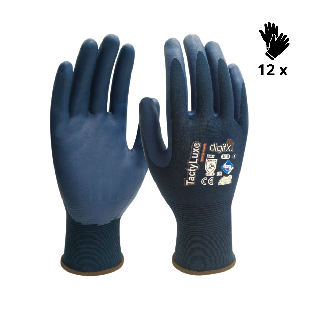 Image of X12 GANTS NITRILE BICOUCHE IMPERMÉABLE RUGUEUX, TACTYLUX (2,46€/U)