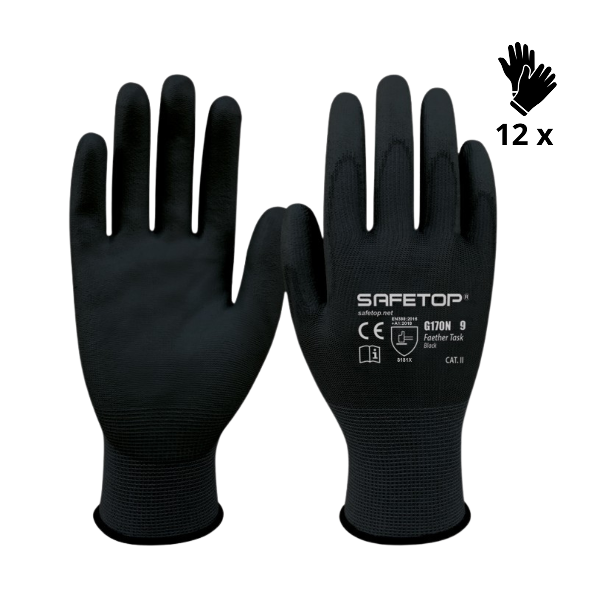 X12 GANTS NOIR POLYURÉTHANE, FEATHER TASK (0,57€/U)