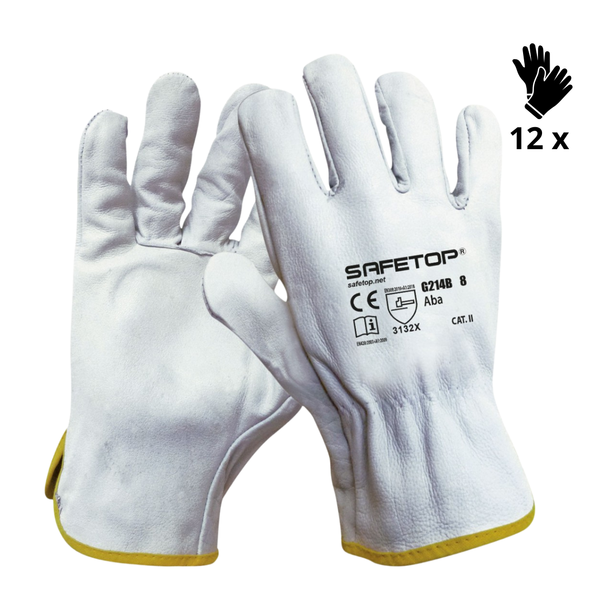 Image of X12 GANT CUIR GRAINÉ BLANC, ABA (2,20€/U)