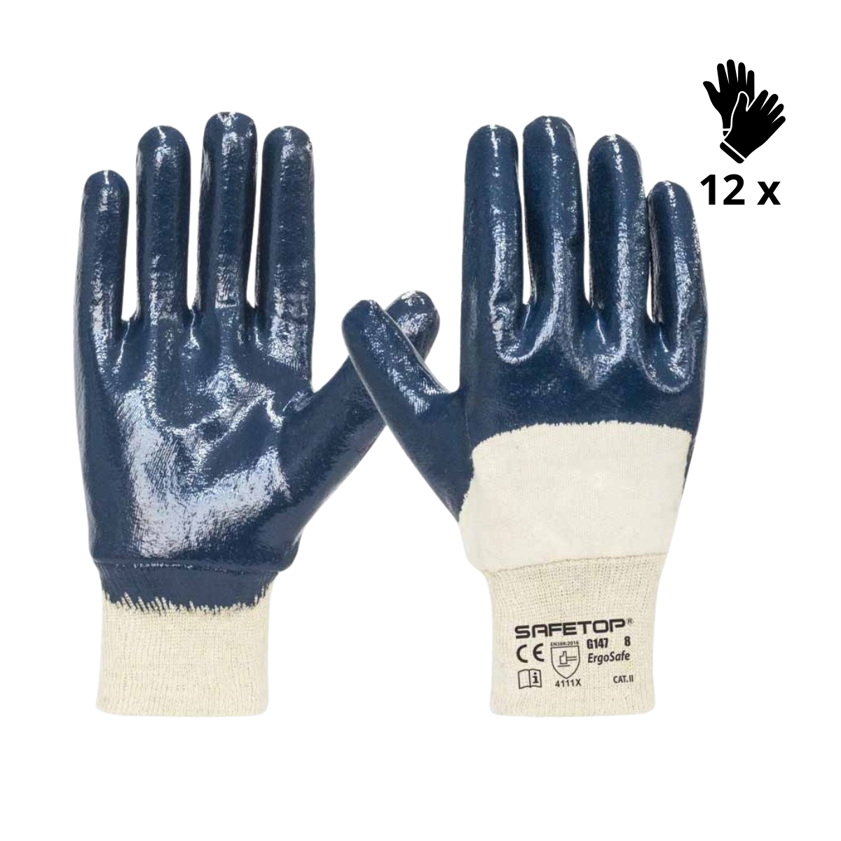 Image of X12 GANTS 3/4 ENDUIT NITRILE SUR COTON, ERGOSAFE (1,33€/U)