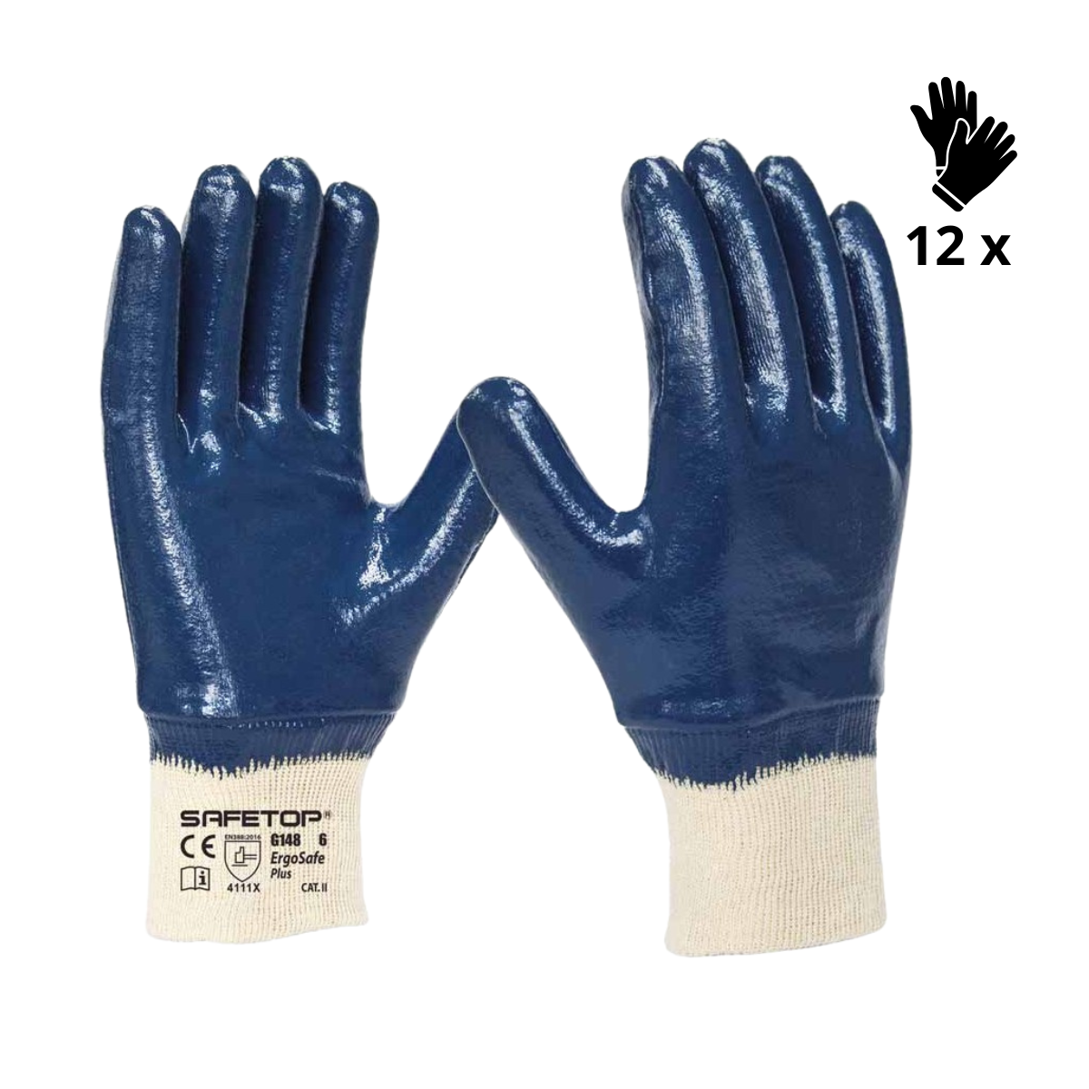 Image of X12 GANTS ENDUIT NITRILE SUR COTON, ERGOSAFE PLUS (1,69€/U)