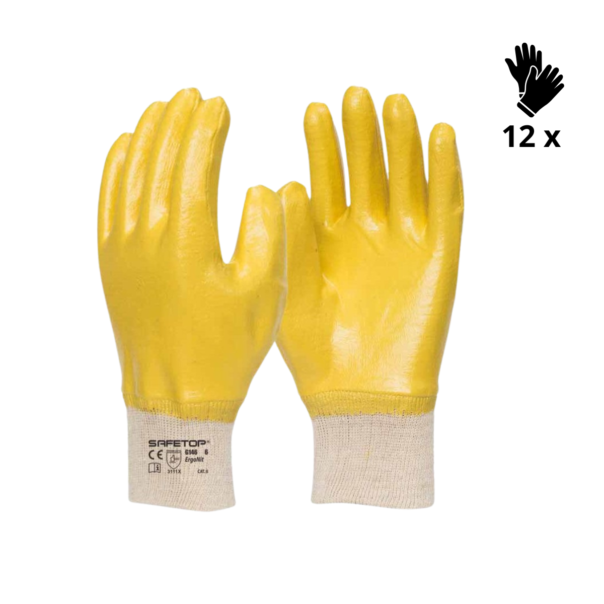 Image of x12 GANTS NITRILE ENDUIT JAUNE, ERGONIT (1,53€/U)