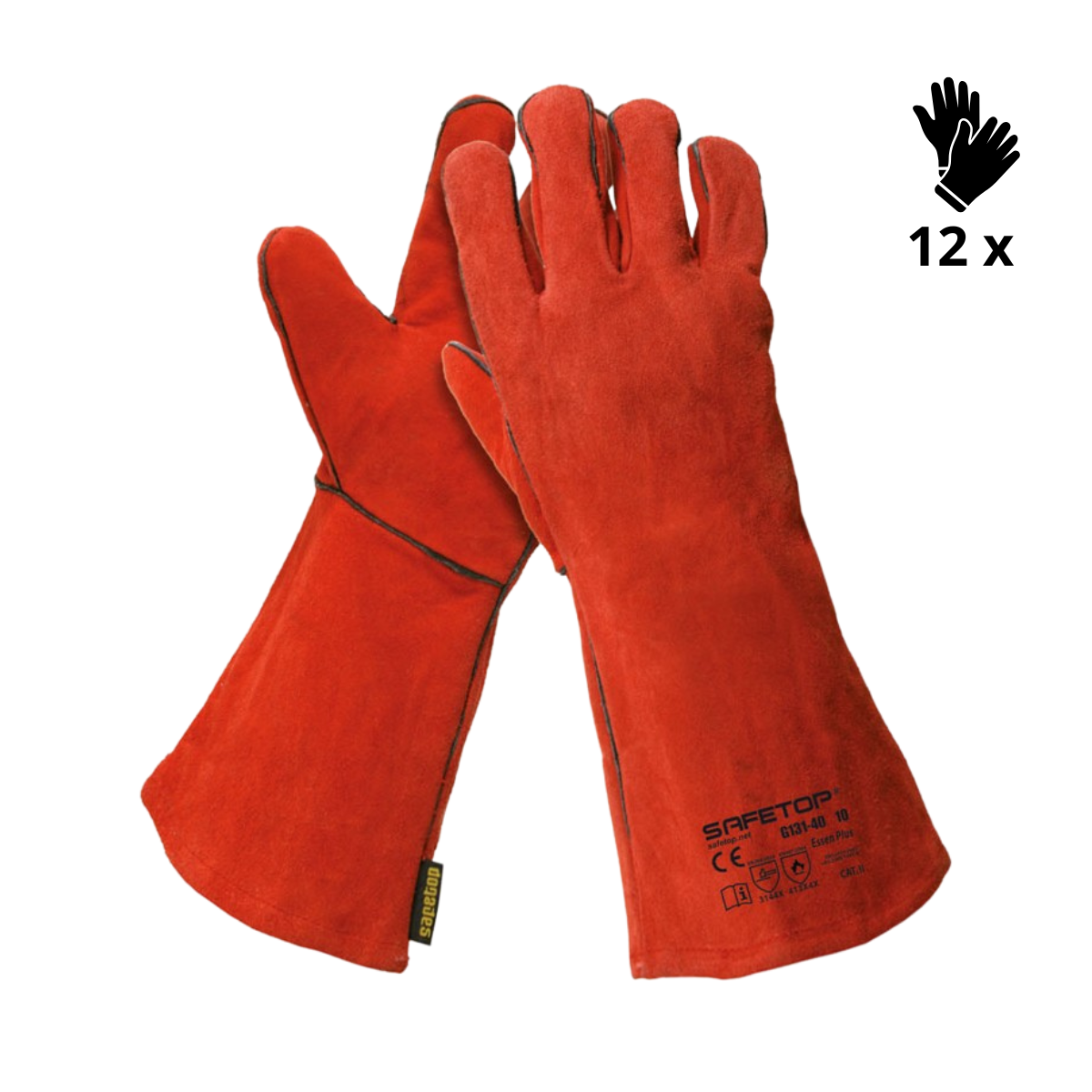 X12 GANTS DE SOUDAGE ROUGE 40 CM, ESSEN PLUS (4,32€/U)