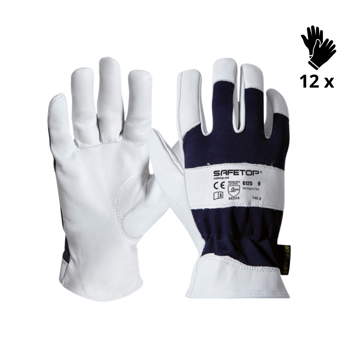 X12 GANTS  POLYESTER ET CUIR DE CHÈVRE, MICHIGAN FLEX (2,85€/U)