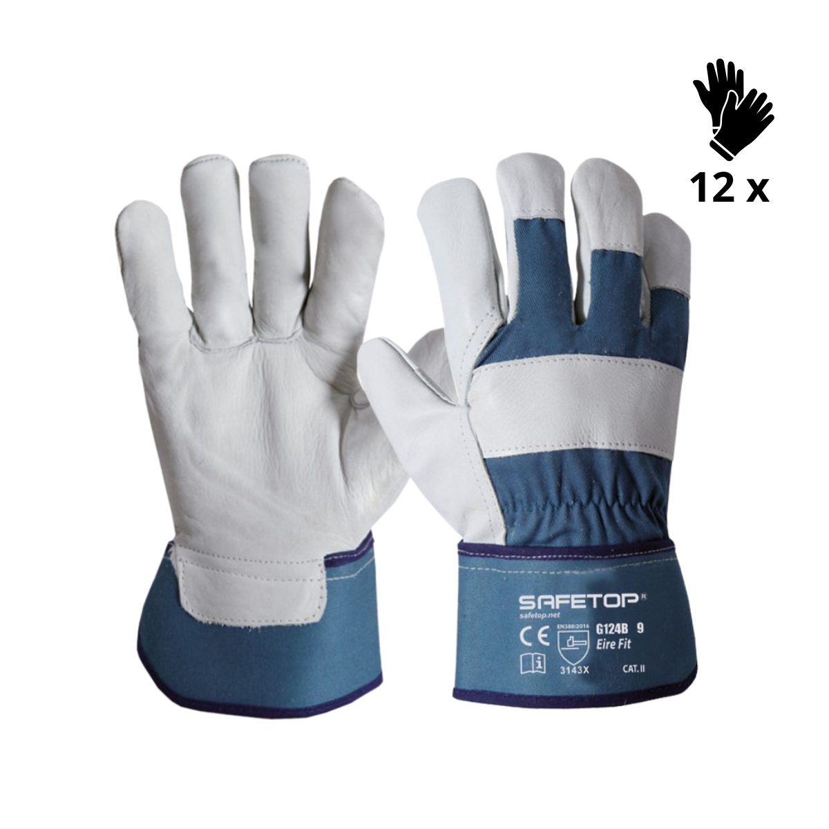 X12 GANTS MIXTE CUIR-TOILE, ERIE FIT (2,64€/U)