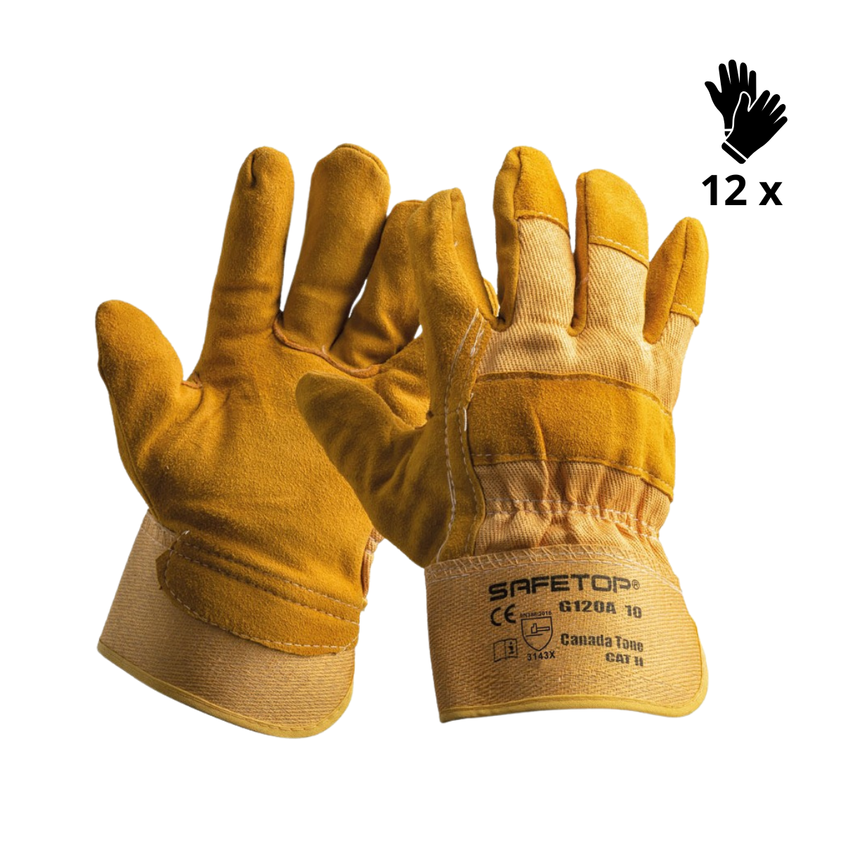 X12 GANTS CROÛTE DE CUIR TISSU JAUNE, CANADA TONE (1,61€/U)