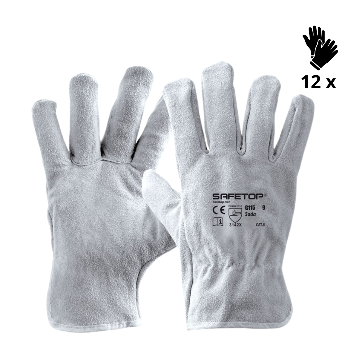 X12 GANTS EN CROÛTE DE CUIR DE VACHE, SADA (1,56€/U)