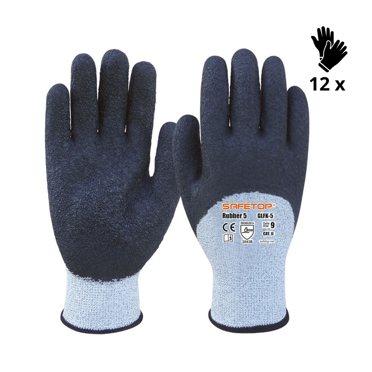X12 GANTS ANTI-COUPURE B EN LATEX RUGUEUX, RUBBER-5 (3,81€/U)