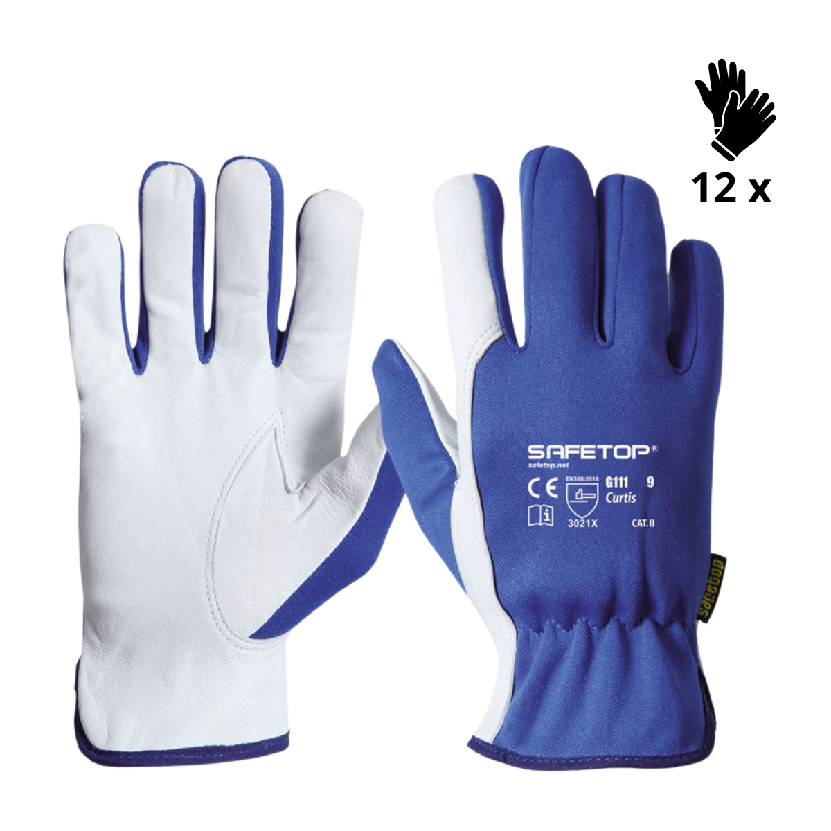 X12 GANTS POLYESTER CUIR DE CHÈVRE SUR LA PAUME, CURTIS (2,50€/U)