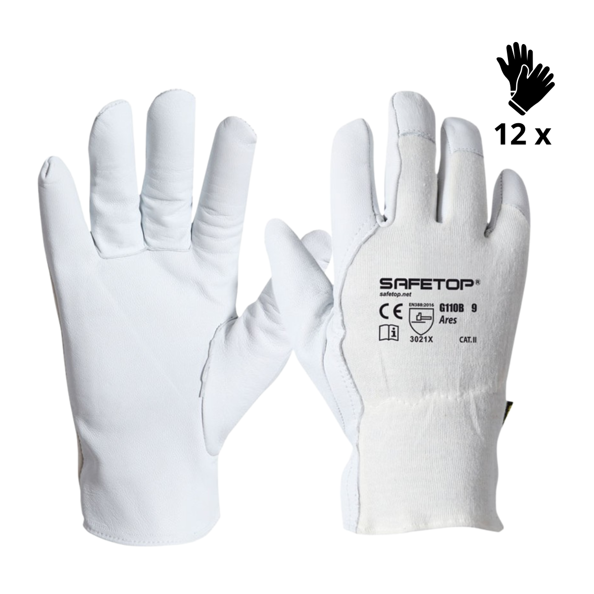 Image of X12 GANTS COTON ET CUIR DE CHÈVRE, ARES (2,10€/U)