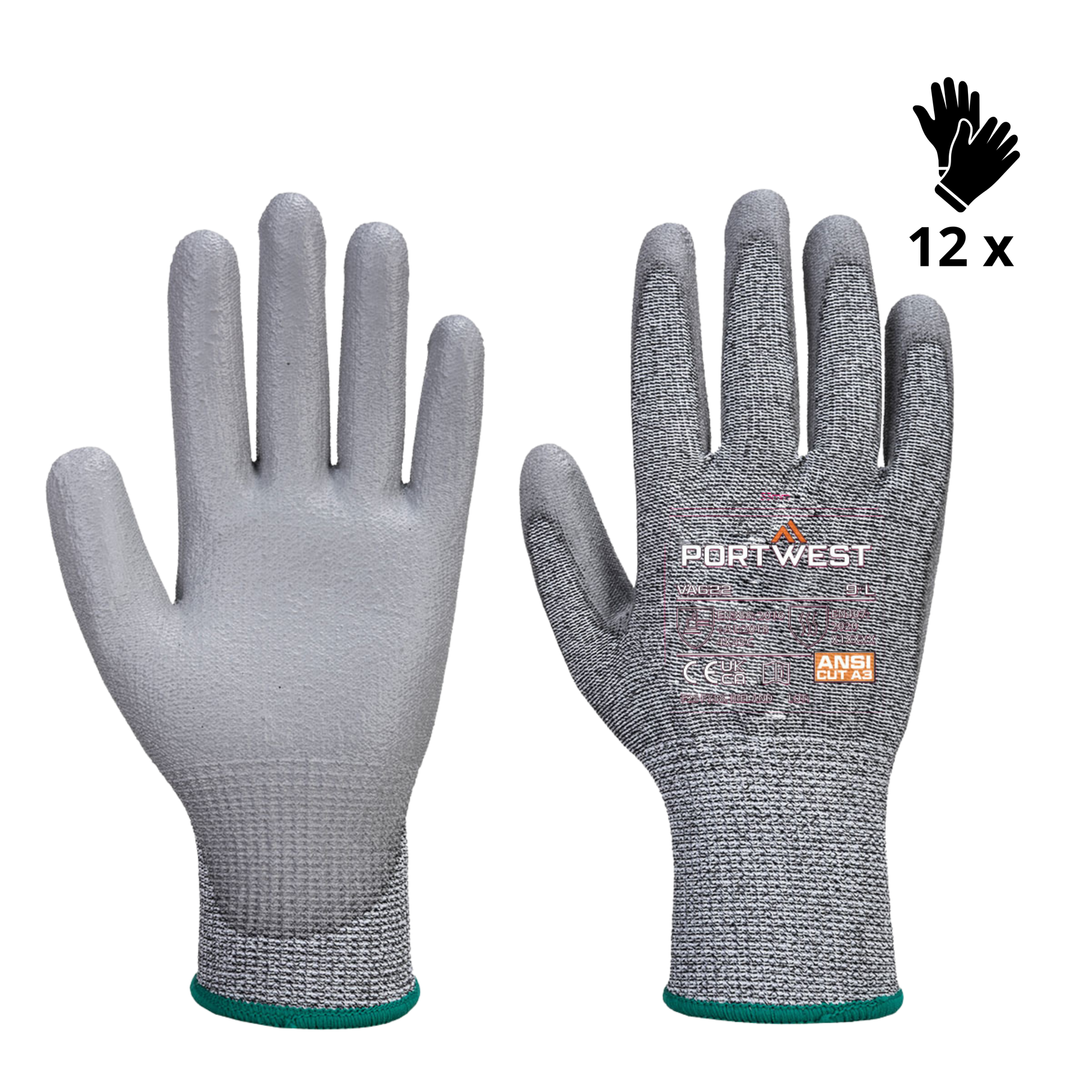 X12 GANTS ANTI-COUPURE C MR PAUME PU A622 (3,25€/U)