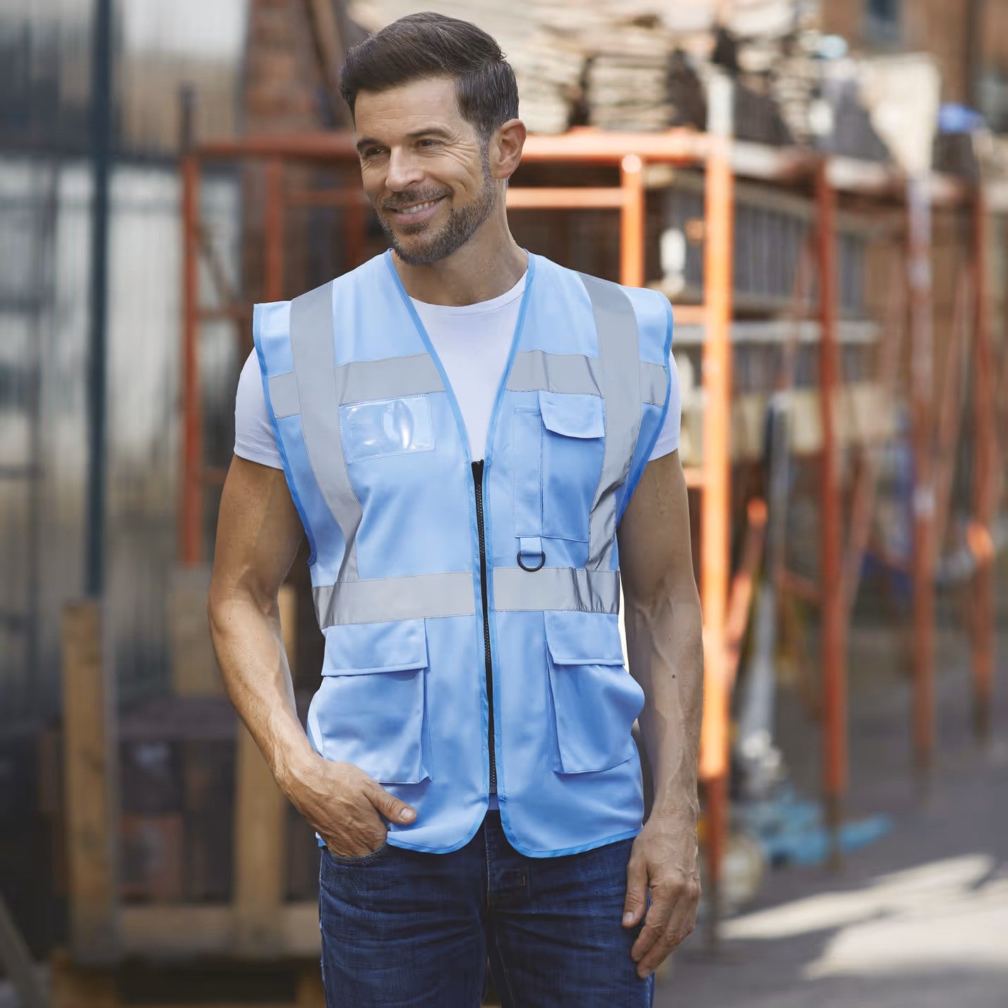 GILET MULTIPOCHES HV AVEC PORTE BADGE
