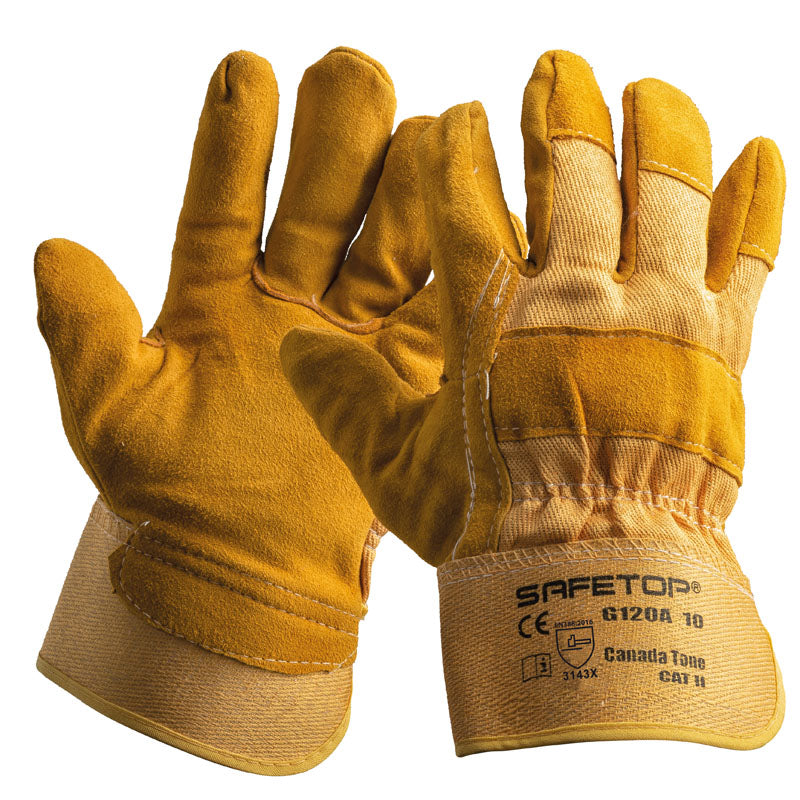 X12 GANTS CROÛTE DE CUIR TISSU JAUNE, CANADA TONE (1,61€/U)