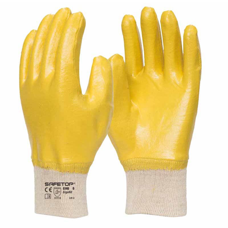 x12 GANTS NITRILE ENDUIT JAUNE, ERGONIT (1,53€/U)