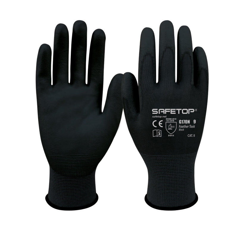 X12 GANTS NOIR POLYURÉTHANE, FEATHER TASK (0,57€/U)
