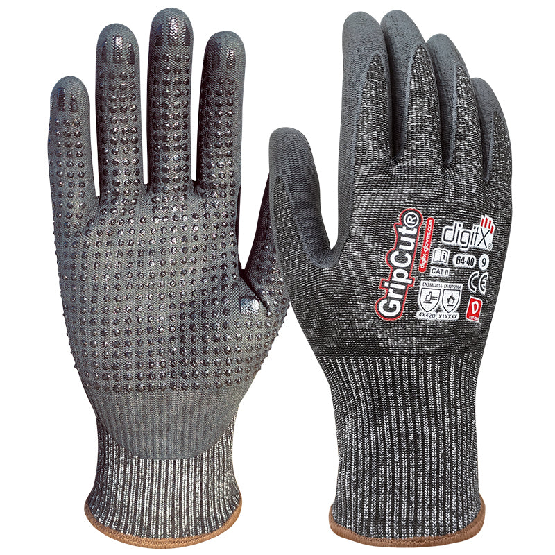X12 GANTS ANTI-COUPURE D ET THERMIQUE, POINTS SUR LA PAUME, GRIPCUT