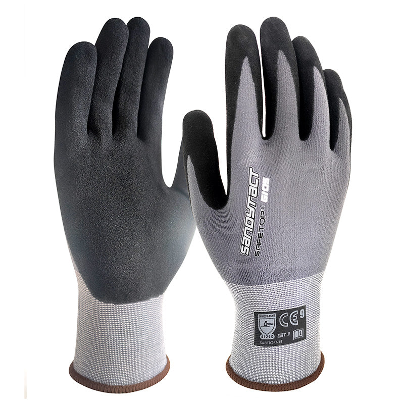 X12 GANTS NITRILE SABLEUX GRIS-NOIR, SANDYTACT (1,66€/U)