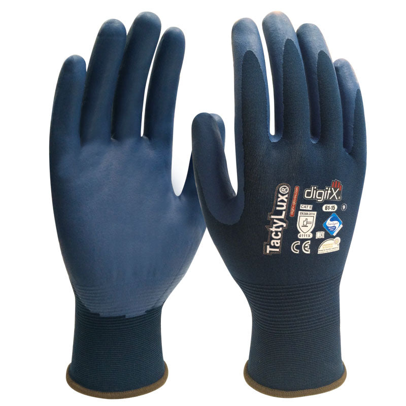 X12 GANTS NITRILE BICOUCHE IMPERMÉABLE RUGUEUX, DRYLUX (2,46€/U)